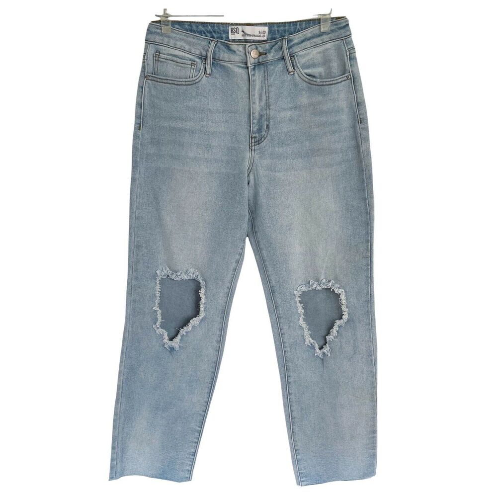 RSQ Size 9/w29 High Rise Straight Leg Light Wash Distressed Raw Tillys‎ Womens